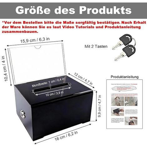 Lockable Acrylic Donation Box, Donation Box, Suggestion Boxes with Stickers, Ballot Box with Black Key, for Votes and Business Cards, Black (1/4)