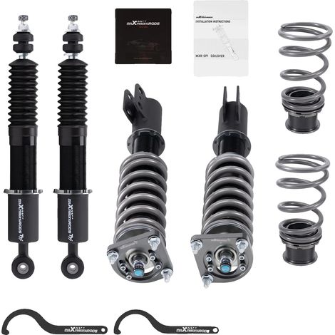Kit de suspensión coilover, amortiguación de rebote ajustable, ajuste de altura de 1" a 3", compatible con Ford Mustang SN95 (1994-2004), construcción de acero 55CrSi, 24 ajustes de amortiguación. (1/5)