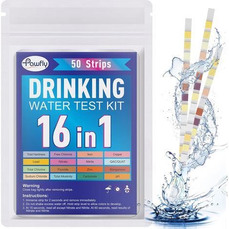 16 en 1 kit de test d'eau potable, 50 bandes pour le puits d'eau de source piscine Aquarium Spa, bande de test de qualité de l'eau domestique pour la dureté du pH nitrate fluorure, etc (1/5)
