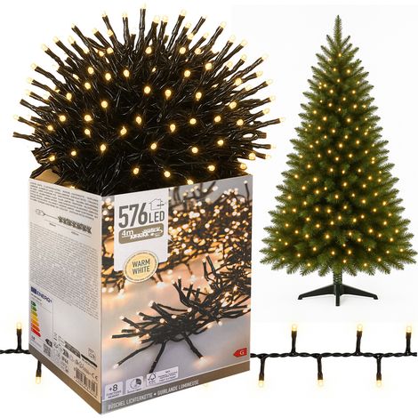 Luces para árbol de Navidad, 576 LED, luz blanca cálida, para interior y exterior, 7 m, con temporizador y protección IP44.