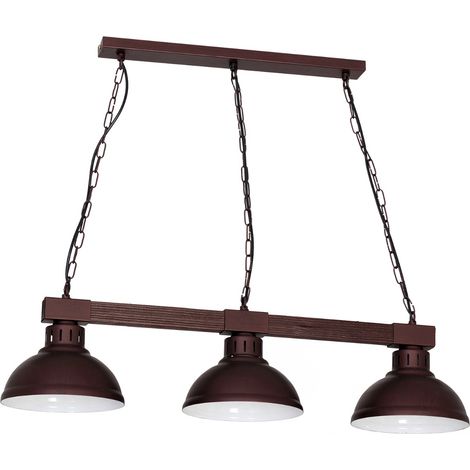 Suspension loft brune 3 abat-jour bois E27 Luminex
