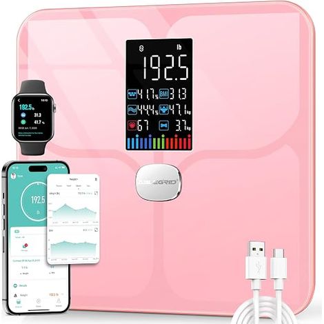 Smart Digital Body Weight Scales, Large LCD Display, 16 Measurements Body Composition BMI, Water Weight, Heart Rate, Baby Mode, 400 lbs, Rechargeable (1/5)