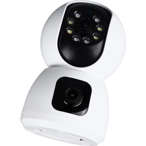 Caméra de sécurité sans fil Wi-Fi intérieure 1080p à double objectif avec surveillance à distance, babyphone, audio bidirectionnel et vision nocturne. (1/5)