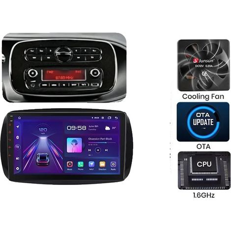 Radio para coche, pantalla táctil, soporte multimedia, compatible con Mercedes Benz Smart 453 Fortwo 2014 2015 2016-2020, V1 Plus (4G 64G) 9" A (1/2)