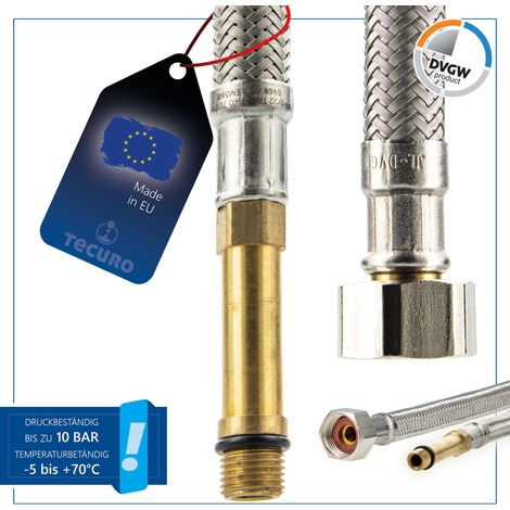 tecuro Sanitärarmaturen Anschlussschlauch M10x1 lang - 3/8 ÜWM x 500 mm - KTW-A- DVGW (1/3)