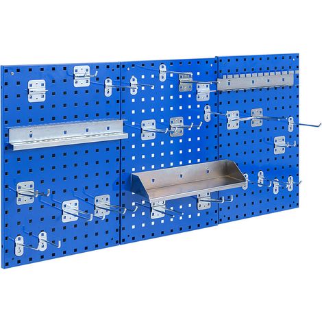 Organiser vos Outils au Garage : Panneau Perforé Mural Métal 3 Pièces avec 28 Accessoires Suspendus et Trous Carrés (1/5)