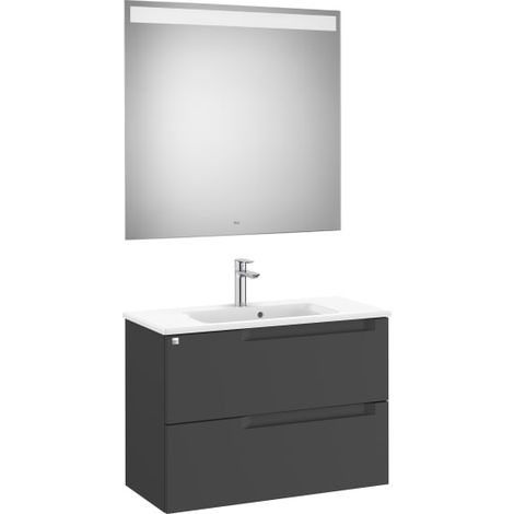 MUEBLE LAVABO 800MM ALEYDA COMPACTO 2 CAJONES + ESPEJO NEGRO MATE