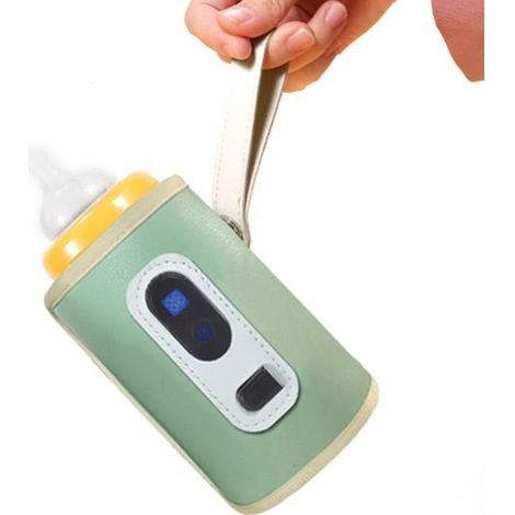 (Grün-weiß) Tragbarer Flaschenwärmer, USB-Flaschenwärmer mit LCD-Display, einstellbarer Temperatur, präziser Heizfunktion, wasserdicht, Grün (1/5)