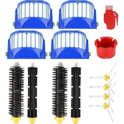 Kit de remplacement de 14 pièces pour iRobot Roomba série 600 (605, 615, 616, 620, 621, 630, 635, 650, 652, 660, 665, 680, 690, 695) : 2 brosses principales, 2 brosses à rouleau en caoutchouc, 4 filtr (1/4)