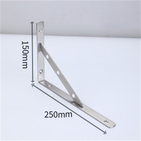 Verstärkte, dreieckige Wandhalterung aus Edelstahl, abnehmbarer rechtwinkliger Winkel, 3 mm dick, 250 mm (10 Zoll), mit 6x40-Eisendübeln (1/2)