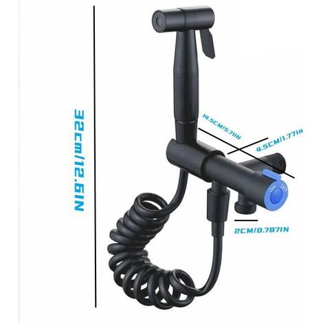 Douchette de bidet en acier inoxydable G1/2 noire, pistolet de douchette portable pour WC, kit de douchette de bidet pour salle de bain, pistolet de douchette pour WC (1/4)