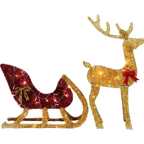 Lot de 2 rennes lumineux, décoration Noël intérieur extérieur, traîneau rouge, éclairage ambiance, terrasse jardin (1/5)