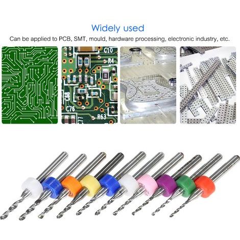 Jeu de micro-forets en carbure de tungstène, outils de gravure pour circuits imprimés PCB 1.1mm + 1.2mm + 1.3mm + 1.4mm + 1.5mm + 1.6mm + 1.7mm + 1.8mm + 1.9mm + 2.0mm 10 pièces (1/5)