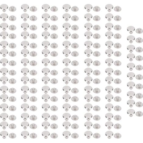Kit de 100 paires de rivets en cuir M3 en acier inoxydable à tête plate ronde, de 4 x 9 x 8,5 mm, avec vis, pour la reliure et la décoration. (1/5)