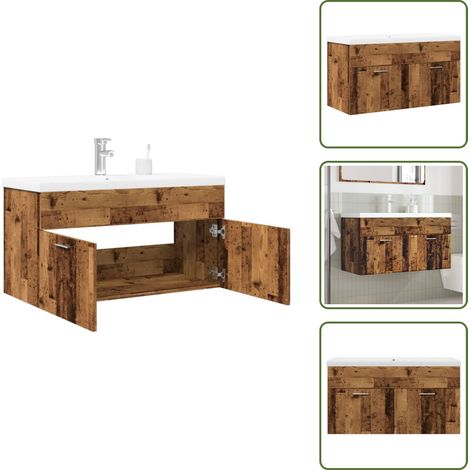 The Living Store Mueble baño con lavabo integrado madera envejecida - Lavabo empotrado