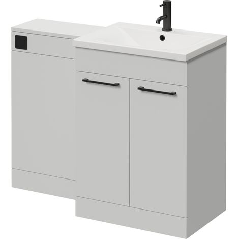 Napoli 460 Gloss Grey Pearl 1100mm 2 Door Vanity Unit Toilet Suite with Glide Basin - 1100mm - Matt Black 160mm HandleWithout Kingston Toilet Pan