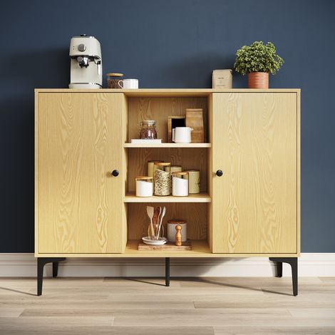 SIRHONA Buffet de cuisine à 2 portes Enfilade Style moderne Meubles couleur bois, 120 x 35 x 93 cm (1/5)