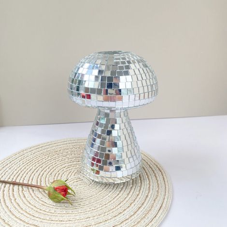 Disco-Pilzvase, moderne und elegante Mini-Vase, Glasvase für Hydrokultur, Wohnzimmerdekoration, Partydekoration, Silber