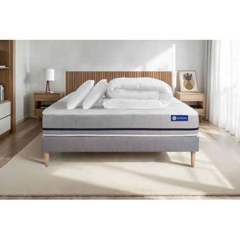Pacchetto letto completo - Materasso 160x200cm + Box spring con doghe (kit) + 2 cuscini + Piumino - Actilatex Soft