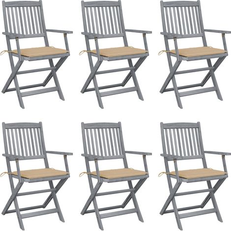 Lot de 6 Chaises de jardin pliables - Chaise d'extérieur pour terrasse/jardin avec coussins Bois d'acacia BV384083 - BonneVie (1/5)