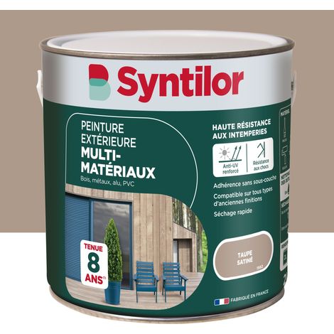 Peinture extérieure multi-supports 2L taupe satiné – Résine polyuréthane – Séchage express – Haute résistance aux intempéries – Syntilor (1/5)