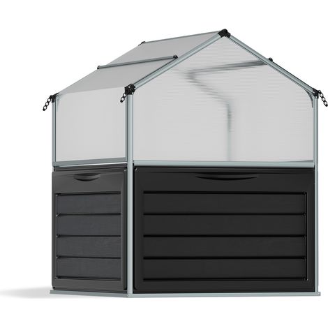 Palram - Canopia Métal Lit surélevé avec serre Plantino anthracite 118x118x148 cm (1/5)