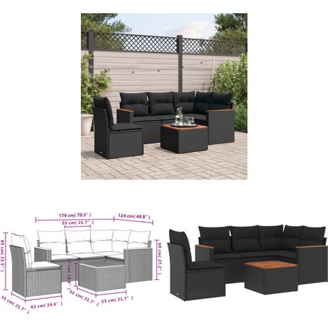 6-tlg. Garten-Sofagarnitur mit Kissen Schwarz Poly Rattan - Gartenmöbel Set - Gartensorte - Outdoor Möbel - Lounge Sofa - Esstisch - Home & Living (1/3)