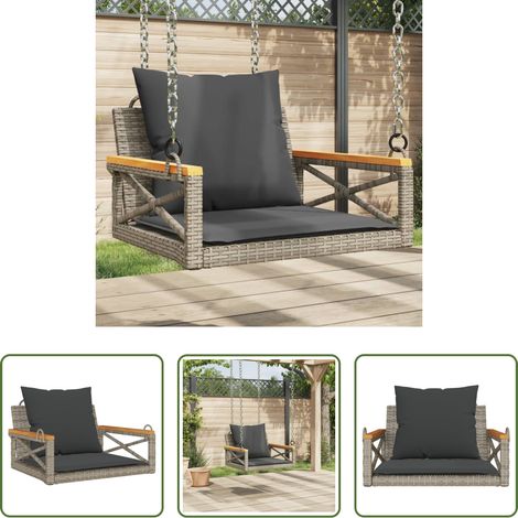vidaXL Assise confortable - Balancelle avec coussins gris 63x62x40 cm résine tressée (1/5)