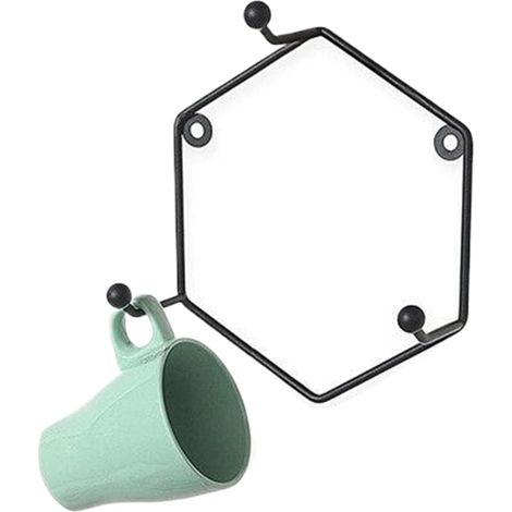 Porte-tasse mural Porte-tasse à thé hexagonal Présentoir géométrique pour ustensiles de cuisine et maison, pour café, salle à manger, torchons et chiffons (1/5)