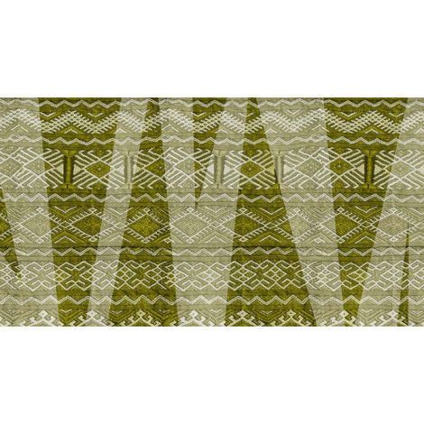 Papier peint panoramique vert ethnique pour chambre Tapisserie panoramique verte salon effet textile Papier peint panoramique oriental (1/3)