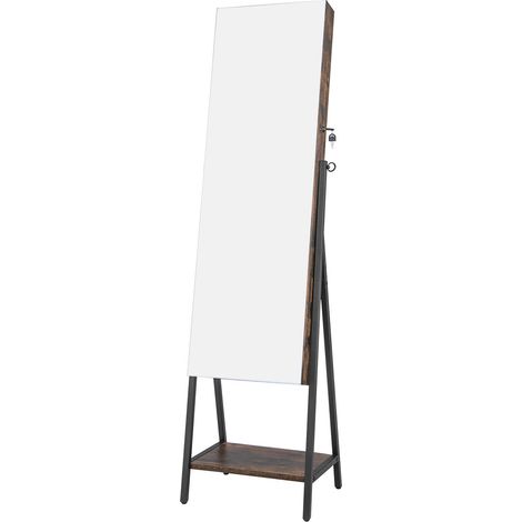 Armoire à bijoux 2-en-1 marron rustique sur pied avec miroir pleine longueur, éclairage LED 3 couleurs et rangements pour chambre (1/5)