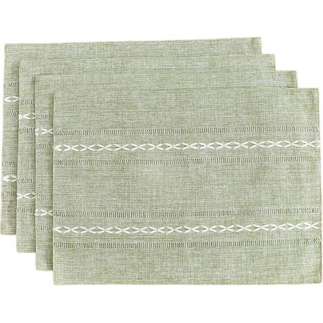 Set de 4 sets de table Mousetail Green en lin et coton, 30 x 50 cm, résistants à la chaleur, style champêtre, pour la cuisine et la table à manger. (1/4)