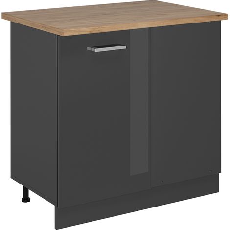 Mobile ad angolo cucina R-Line, Antracite lucido, 86 cm , PL Rovere, Vicco