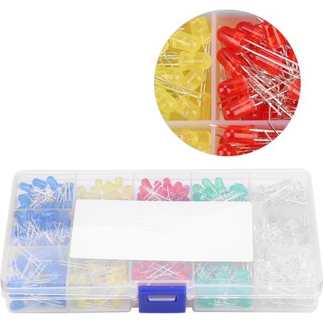 500 5mm LEDs (je 100 Stück in den Farben Rot, Gelb, Blau, Grün und Weiß), F5 LED-Durchgangslochlampen. (1/5)