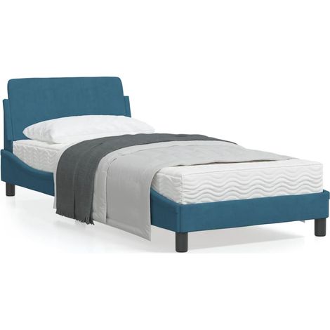 Cadre de lit avec tête de lit bleu 90x190 velours (1/5)