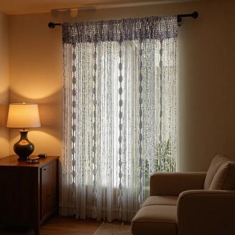 ZHIJIA PREMIUM 1 rideau à fils de perles argenté 1x2m - design unique - décoration porte fenêtre - séparateur de pièce (1/4)