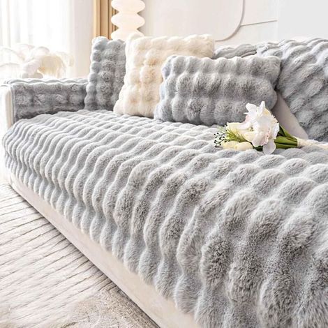 Felt sofa cover, large hair sofa cover, anti-slip sofa cover, ultra-soft synthetic leather sofa cover, felt sofa cover, mullido sofa - Light gray - 70 x 210 (1/4)