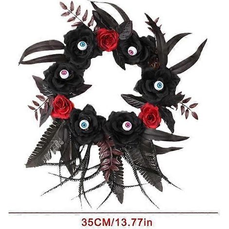 Cadeaux pour Halloween- Eyevall Rose Moon Shaped Door Wreaths Decorations Welcome Sign Goth Roses Black Cats Garland Front Door Ornament Signs (1/5)