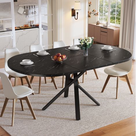 MEUBLIV Mesa redonda extensible 100 cm negra - efecto mármol, 140 cm (1/5)