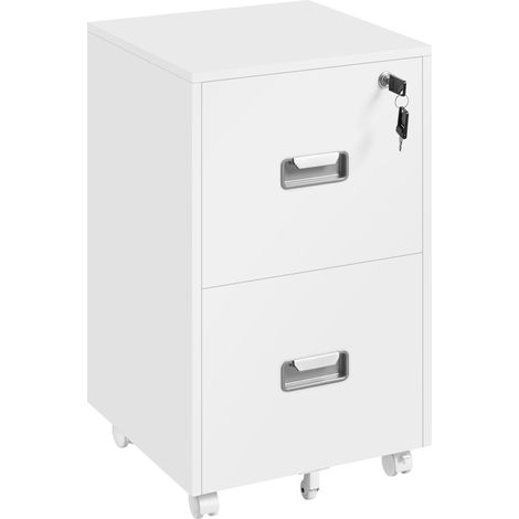 Yaheetech Schedario da Ufficio con Serratura e 2 Cassetti Bloccabili Cassettiera per Cartelle Sospese A4 Mobile Portadocumenti per Ufficio con Ruote per Studio Camera Scrivania Bianco