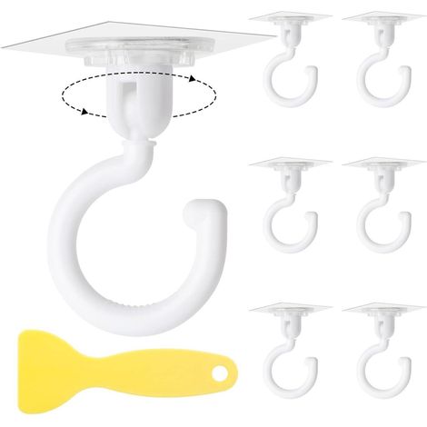 6x Transparente Selbstklebende 360° Drehbare Deckenhaken mit Schaber (1/5)