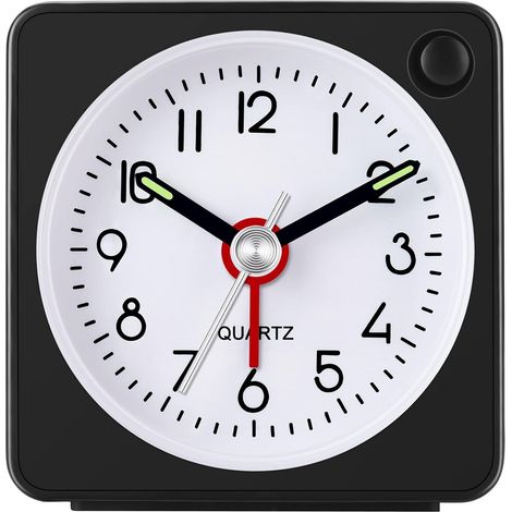 Réveil analogique de voyage classique avec fonction snooze et éclairage, mini réveil, petit format, alarme silencieuse (sans tic-tac). (1/5)