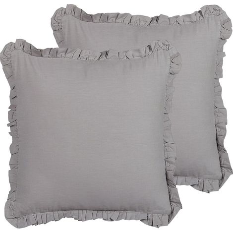 Dekokissen 2er Set GLABRA Leinen 45 x 45 cm Grau Ohne Muster