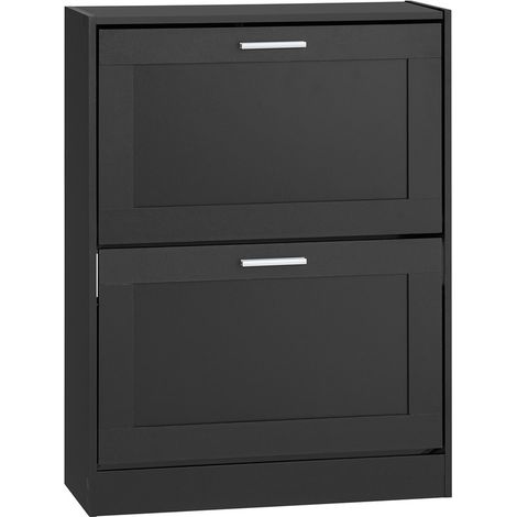 SoBuy FSR137-SCH Schuhschrank Schuharmoire Schuhkommode Eingangsschrank, Schuhräumschrank mit 2 Klappen für Eingang Flur – L60xP25xH80 cm, Schwarz