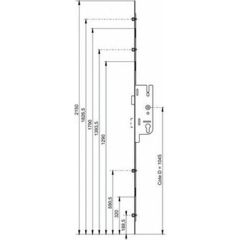 Serrure à larder FERCOMATIC 40 70 4 galets – Mécanisme de verrouillage automatique – Longueur 2150mm – Pour portes en bois dur