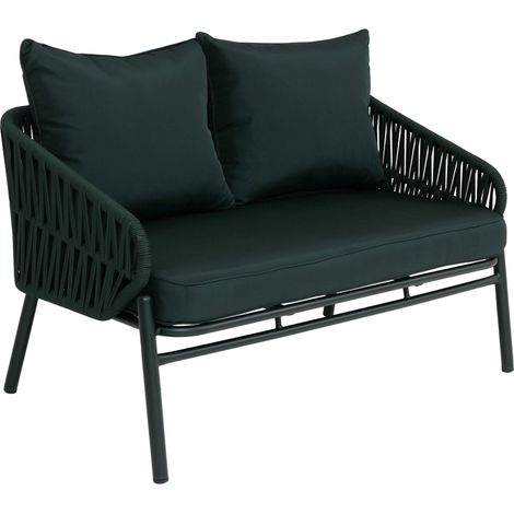 Aluminium-Gartenbank HHG-220, Gartensofa Outdoor Sitzbank, Seilgeflecht Rope Stoff/Textil (180g/m²) grün