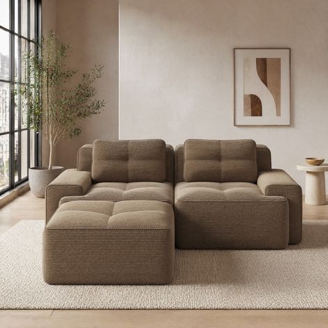 Sofá modular 204/177/69 cm marrón de pana, asiento profundo y estilo acogedor (1/5)