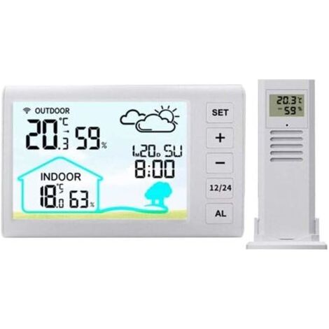 Station Météo Sans Fil avec Écran LCD 4,3 pouces – Thermomètre et Hygromètre Intérieur/Extérieur, Horloge Numérique, Alarme Personnalisable, Affichage Température/Humidité en Temps Réel, Idéal pour Ma (1/4)