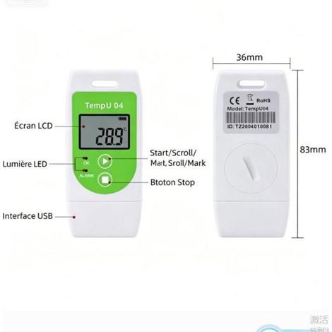 Enregistreur température USB - – PDF + CSV, -30°C à 60°C – Pour frigo, camion, laboratoire – Précis, fiable (1/4)