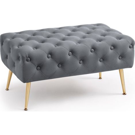Bout de lit en velours capitonné 80 cm MADRID Gris Foncé (1/5)